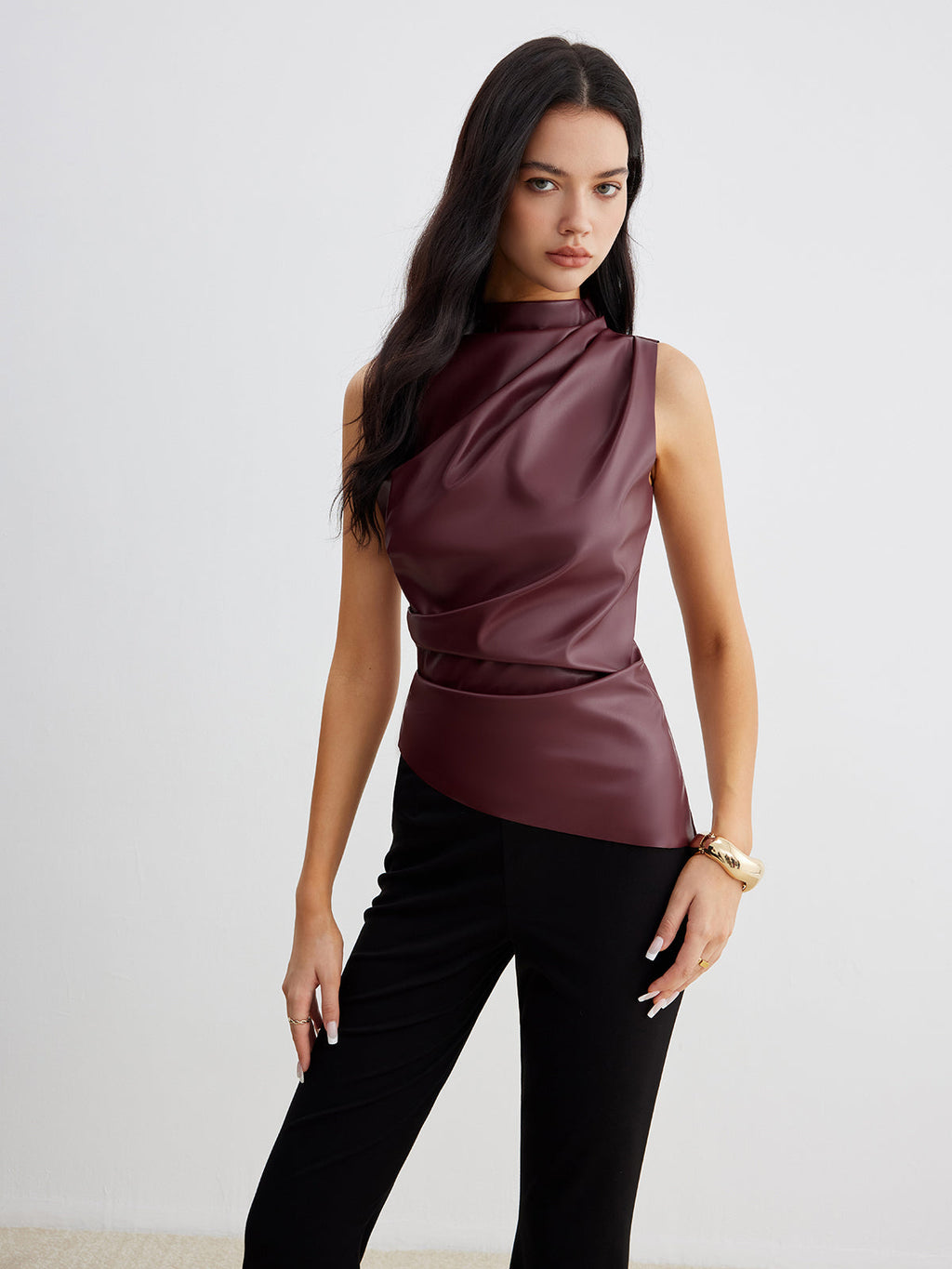 Ella | Damski Stylowy Top Bez Rękawów z Wysokim Kołnierzem