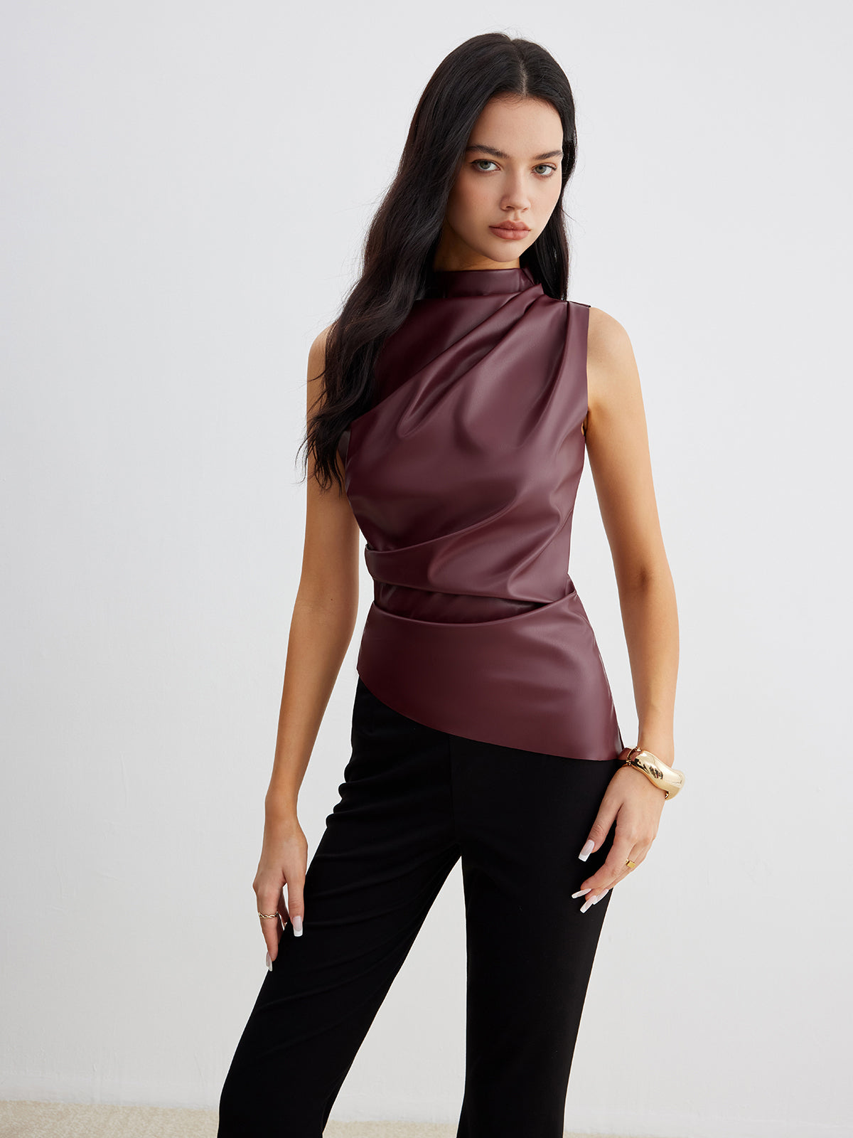 Ella | Damski Stylowy Top Bez Rękawów z Wysokim Kołnierzem