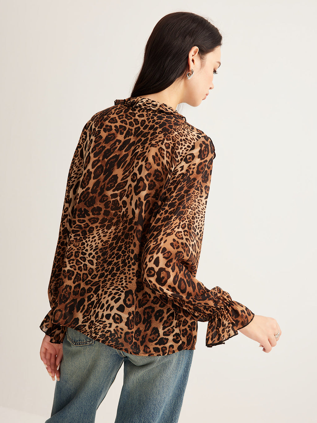 Yara | Blusa Donna Elegante Maculata con Volant e Laccio