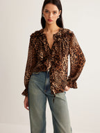 Yara | Blusa Donna Elegante Maculata con Volant e Laccio
