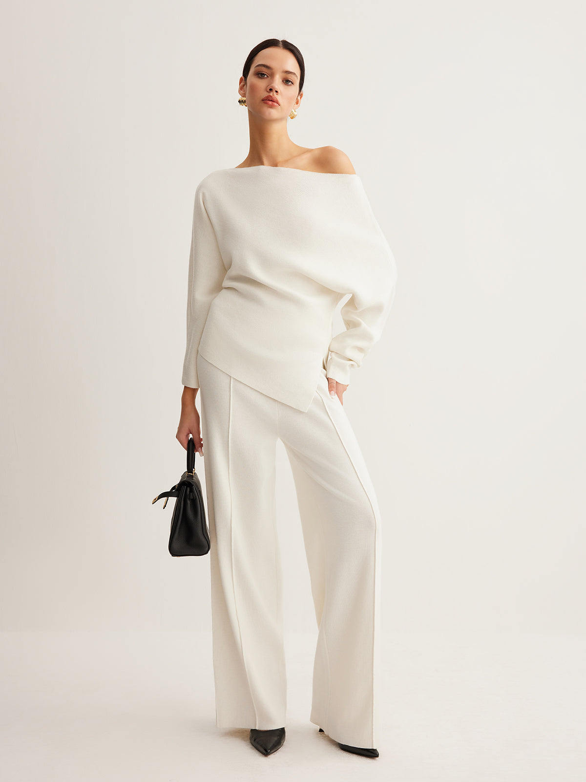 Quinn | Top a Maglia da Donna con Lana e Scollo Asimmetrico