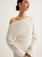 Quinn | Top a Maglia da Donna con Lana e Scollo Asimmetrico