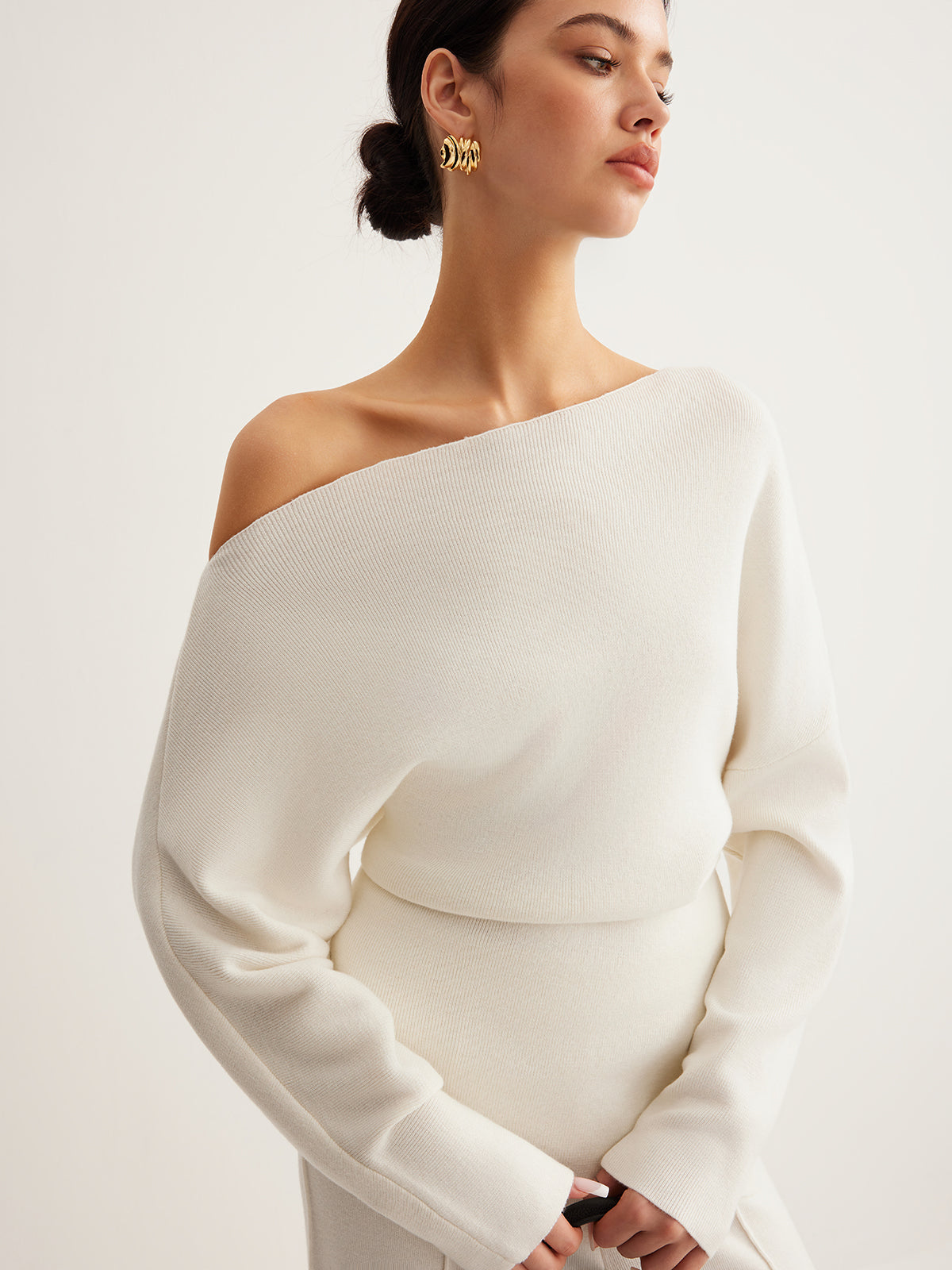 Quinn | Top a Maglia da Donna con Lana e Scollo Asimmetrico
