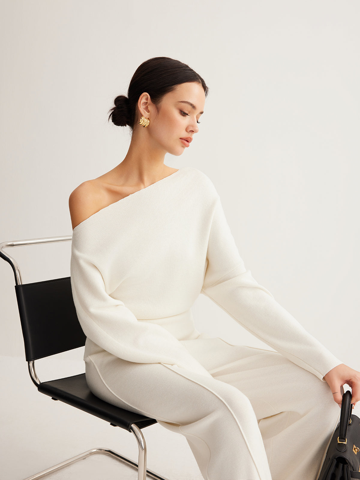 Quinn | Top a Maglia da Donna con Lana e Scollo Asimmetrico