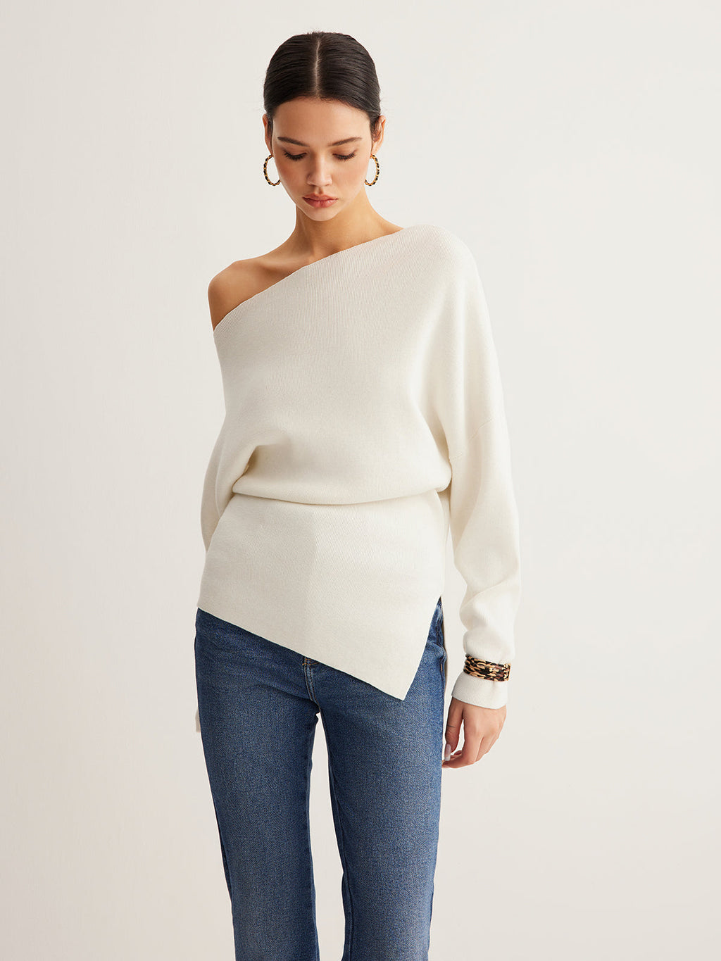 Quinn | Top a Maglia da Donna con Lana e Scollo Asimmetrico