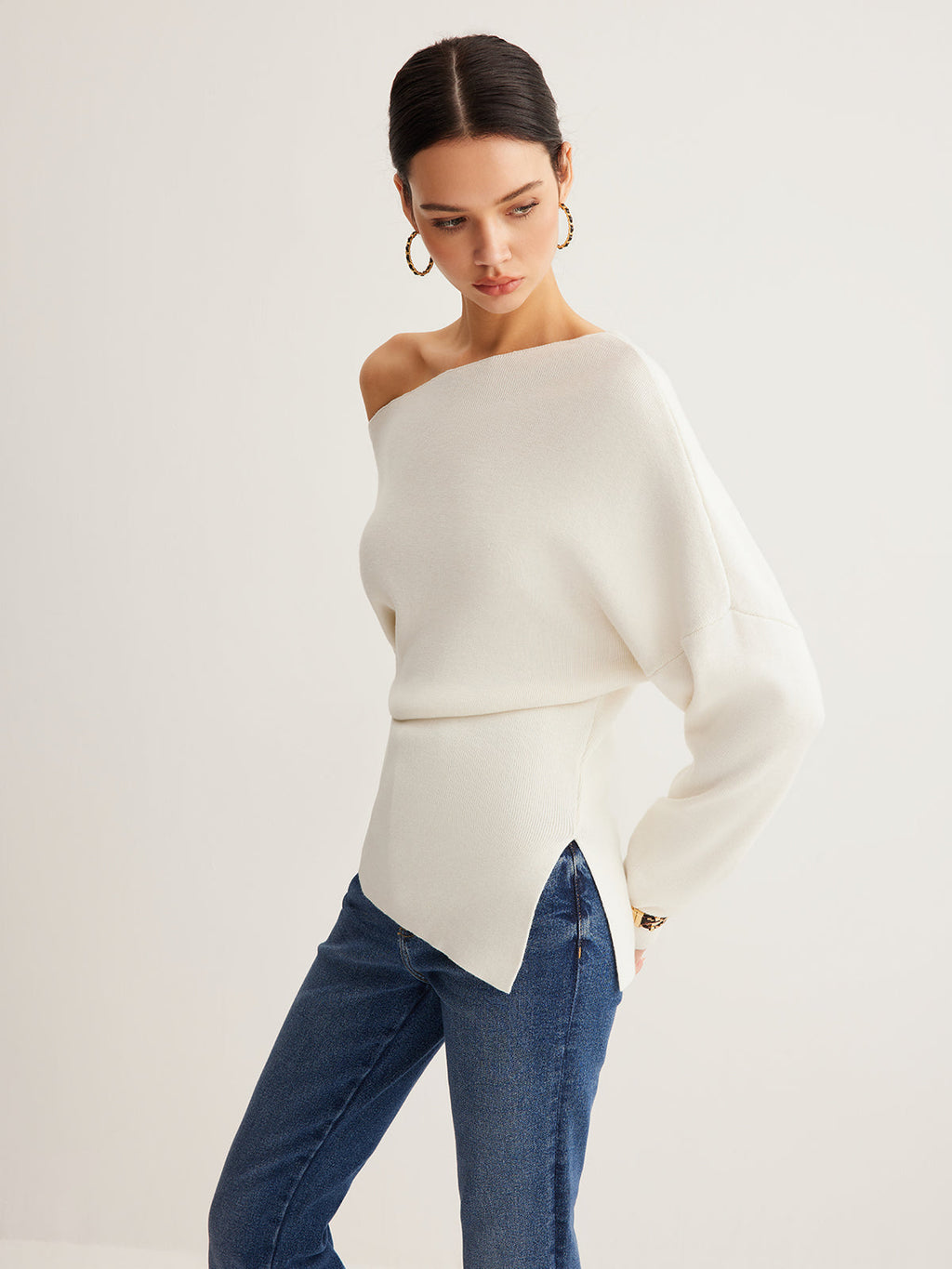 Quinn | Top a Maglia da Donna con Lana e Scollo Asimmetrico