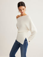 Quinn | Top a Maglia da Donna con Lana e Scollo Asimmetrico