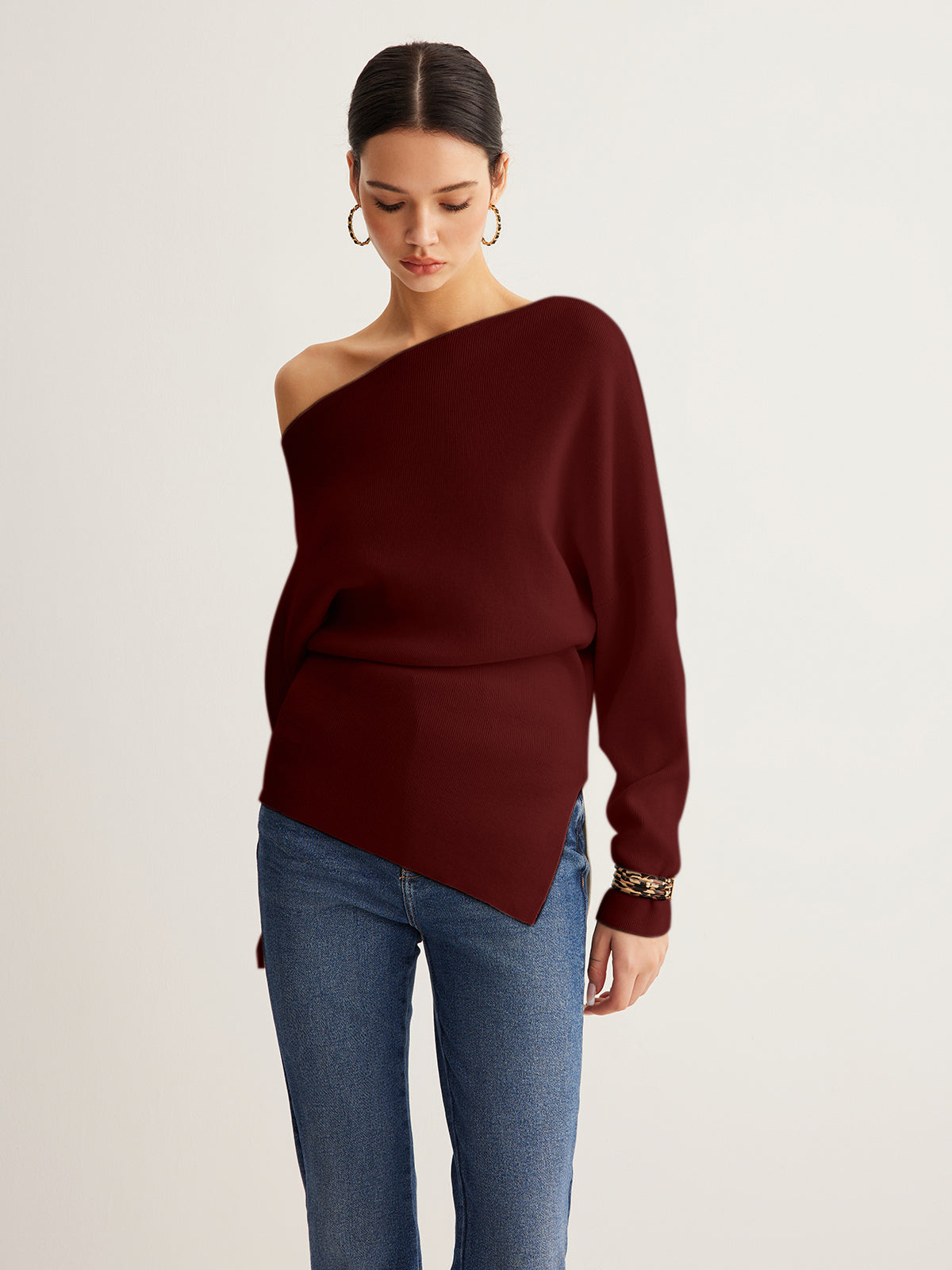 Quinn | Women's Knit Top with Wool Blend and Asymmetric Neckline