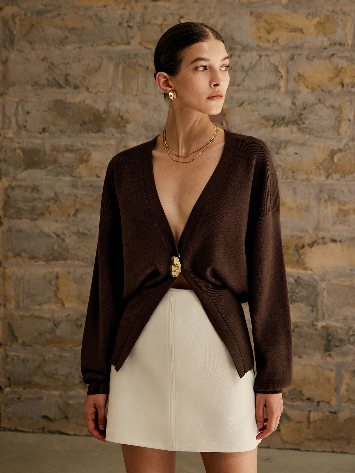 Marivelle | Cardigan elegante da donna con scollo a V e bottone dorato