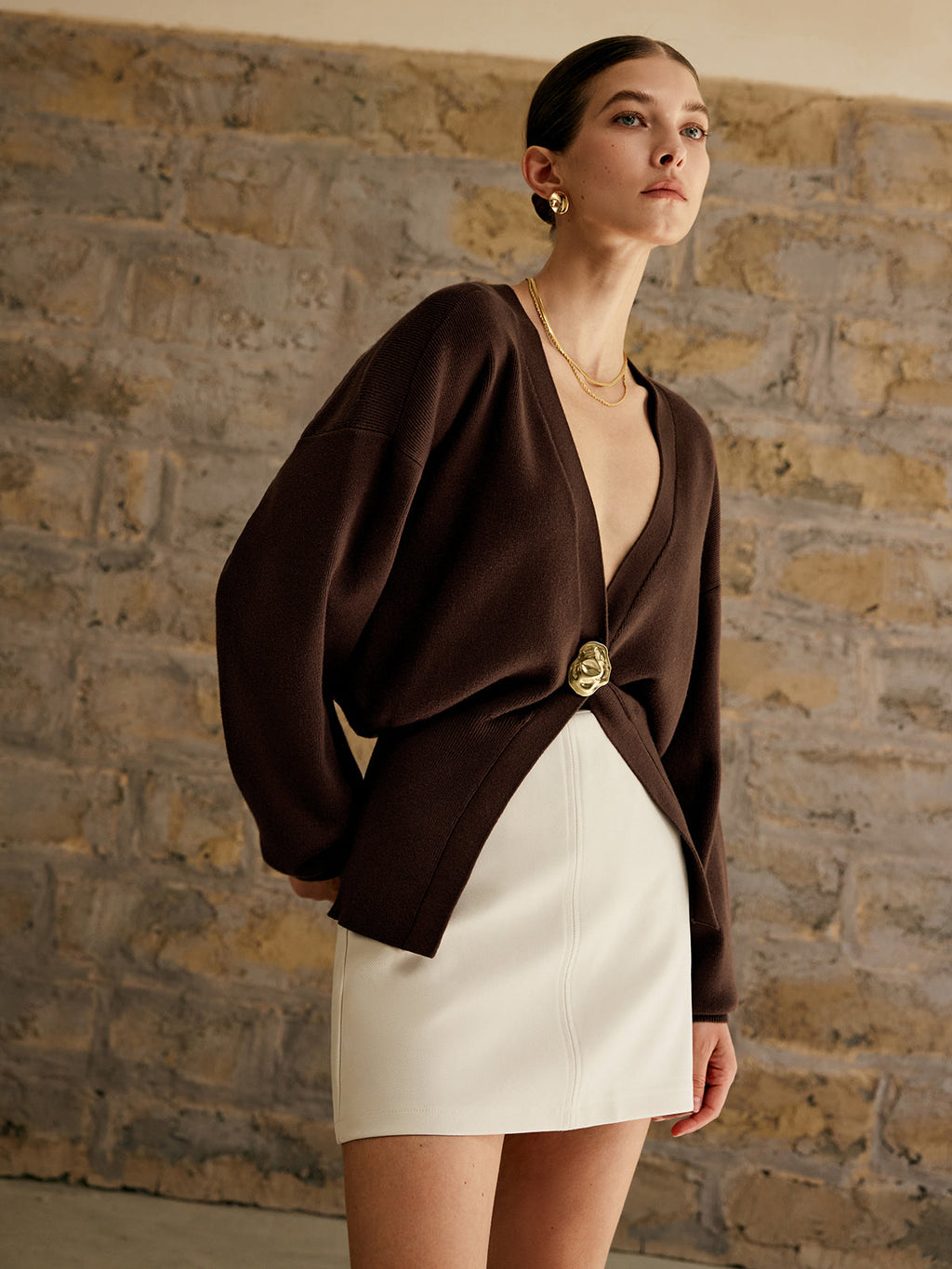 Marivelle | Cardigan elegante da donna con scollo a V e bottone dorato