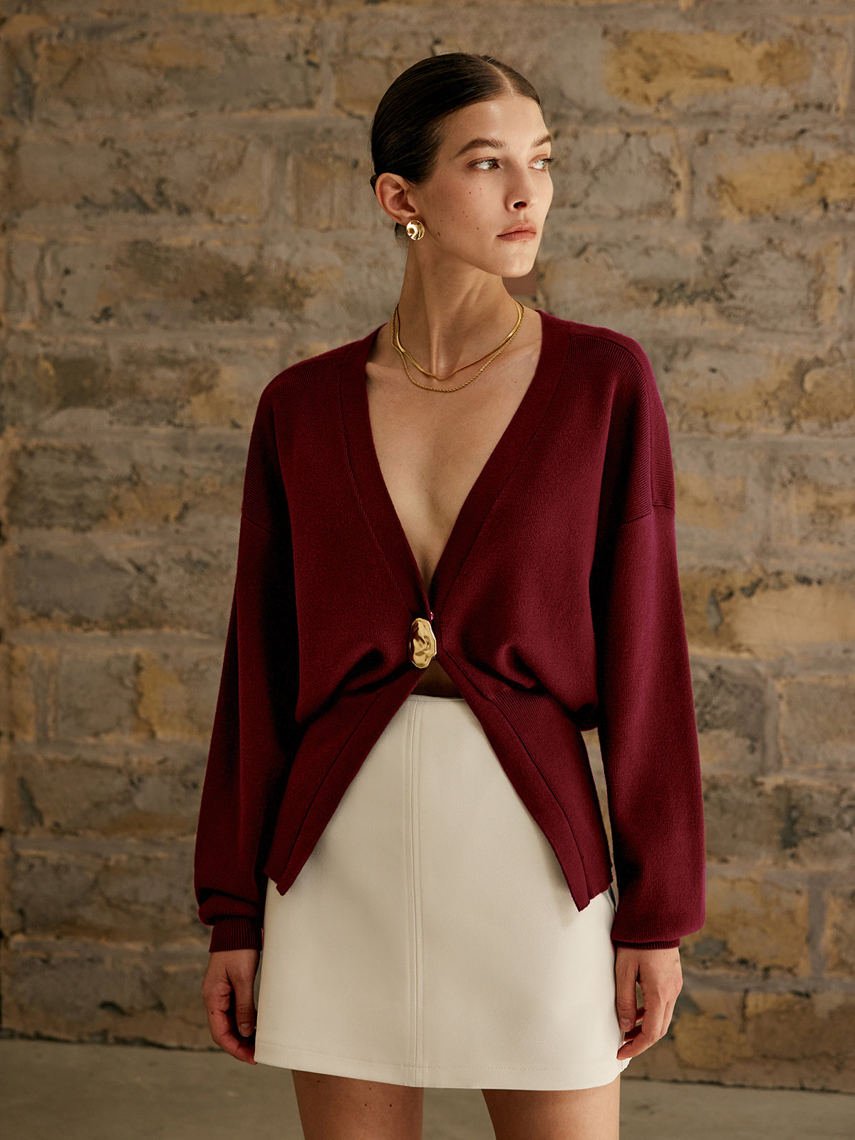 Marivelle | Cardigan elegante da donna con scollo a V e bottone dorato