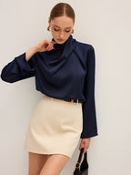 Sylwia | Camicetta da Donna in Raso con Scollo Alto Drappeggiato
