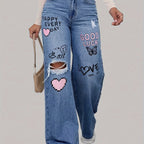 Denivra | Jeans da donna strappati con ricamo, modello ampio
