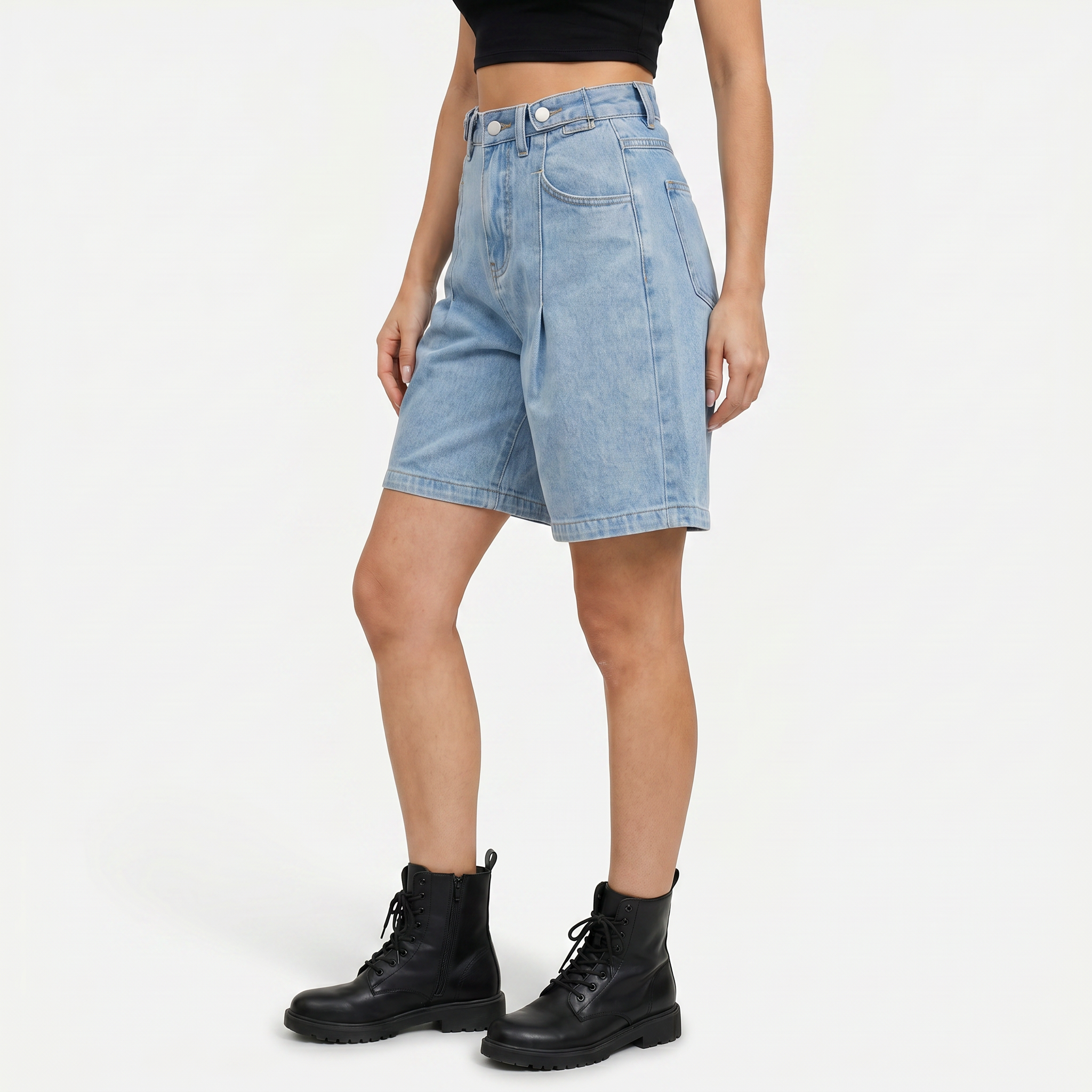 Mila | Women's Denim Bermuda Shorts with Adjustable Waist