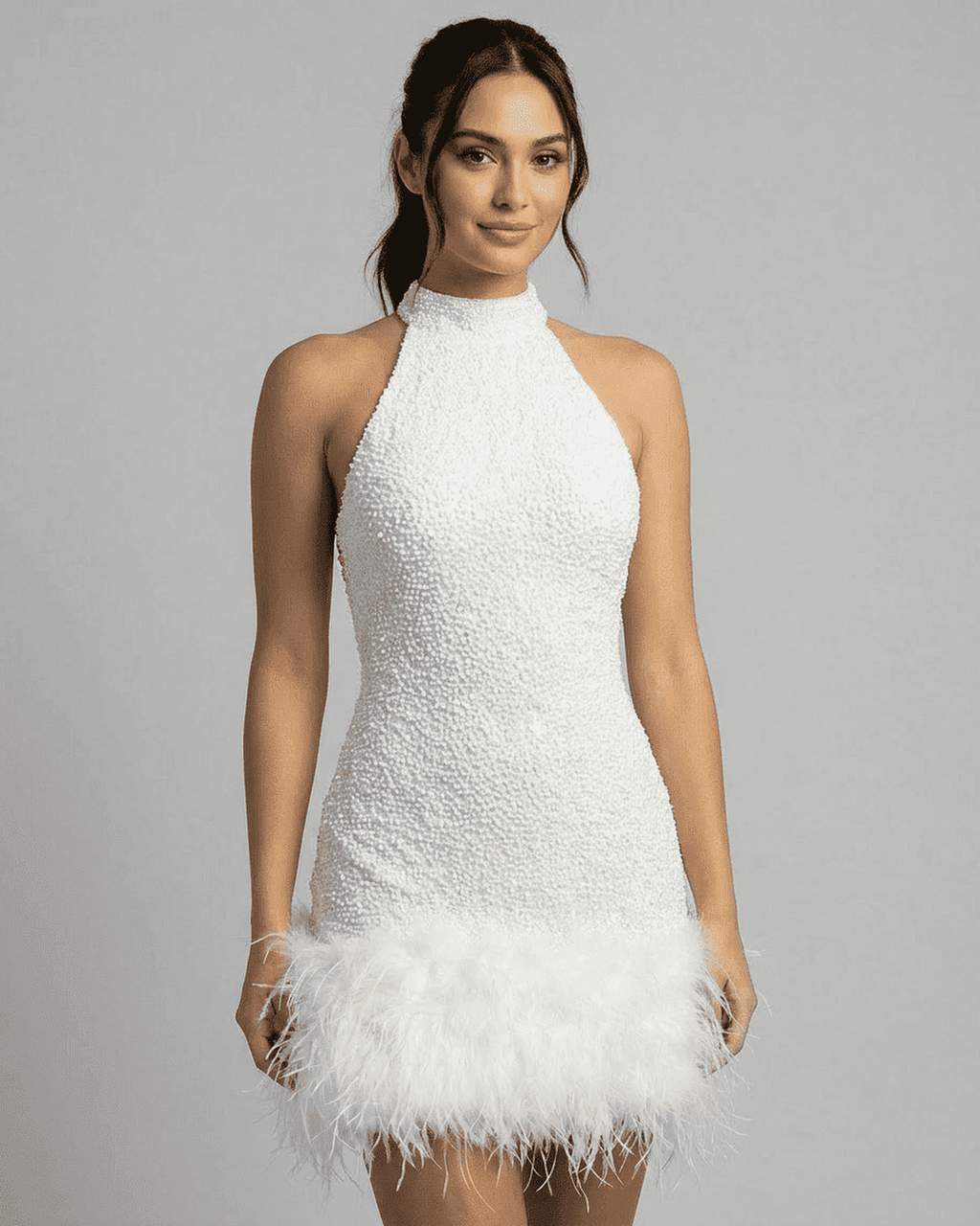 Gracieuse | Elegant Mini Dress with Sequin Effect and Feathers