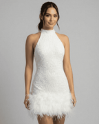Gracieuse | Elegant Mini Dress with Sequin Effect and Feathers