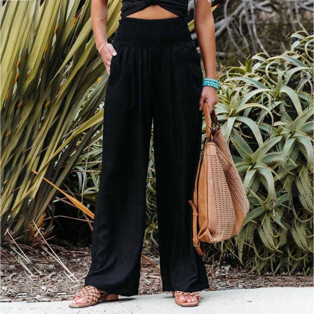 Champa | Pantaloni Donna Gamba Larga Vita Alta