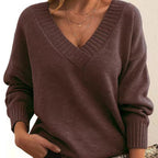 Mochara | Maglione Donna in Maglia con Scollo a V e Taglio Largo