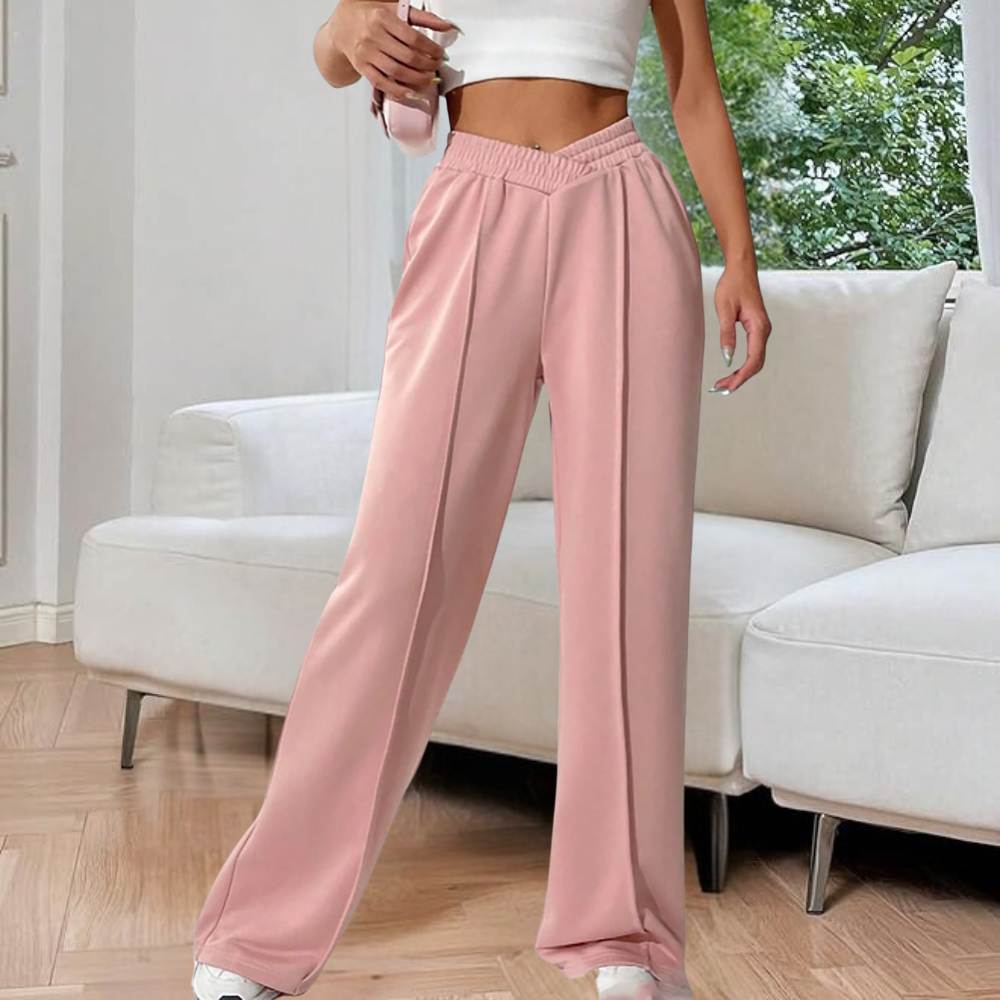Velmira | Pantaloni Donna Larghi con Pieghe e Vita a V Casual