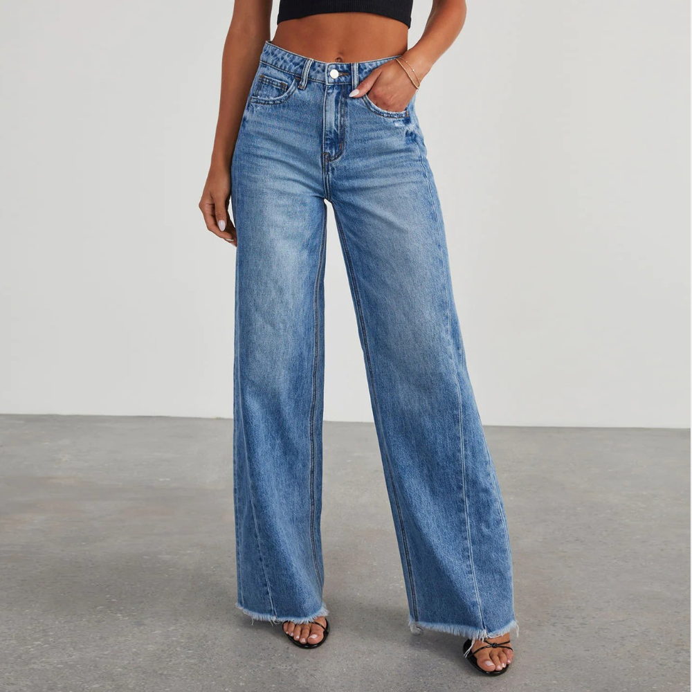 Rivella | Jeans Donna Larghi Blu a Vita Alta Casual