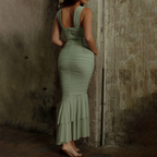 Fucsia | Abito Maxi Donna Arricciato con Scollo Cut-Out e Taglio Sirena