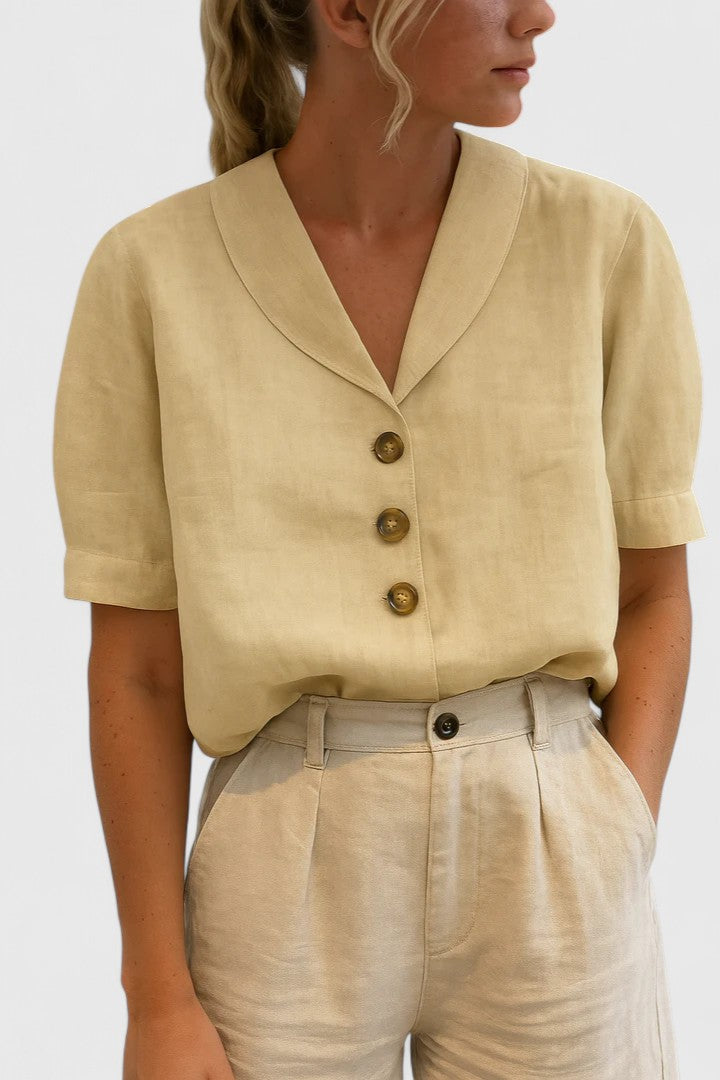 Elmira | Blusa Casual Donna con Bottoni e Maniche Corte