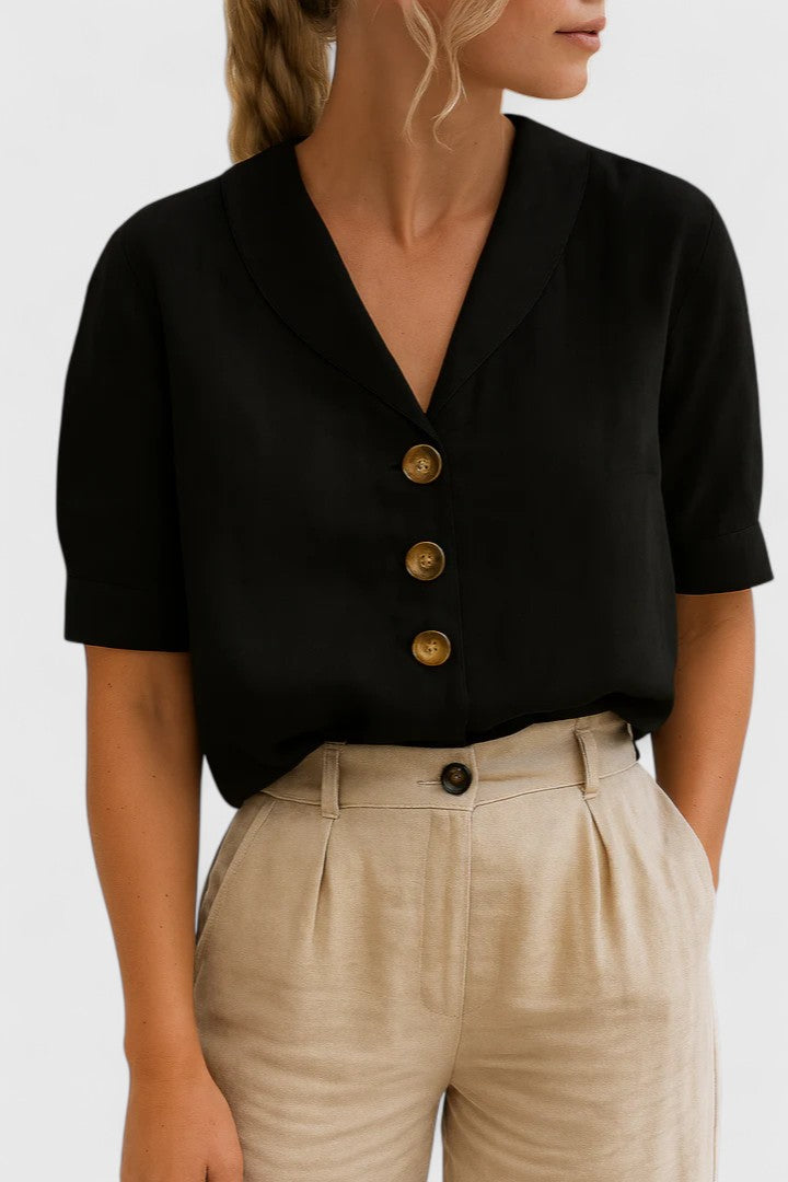 Elmira | Blusa Casual Donna con Bottoni e Maniche Corte