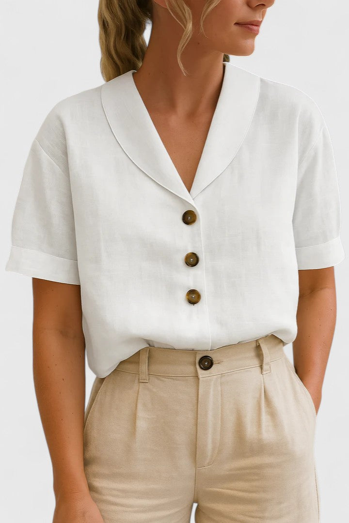 Elmira | Blusa Casual Donna con Bottoni e Maniche Corte