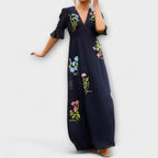 Lunaria | Abito Maxi Casual da Donna con Ricamo Floreale e Spacco
