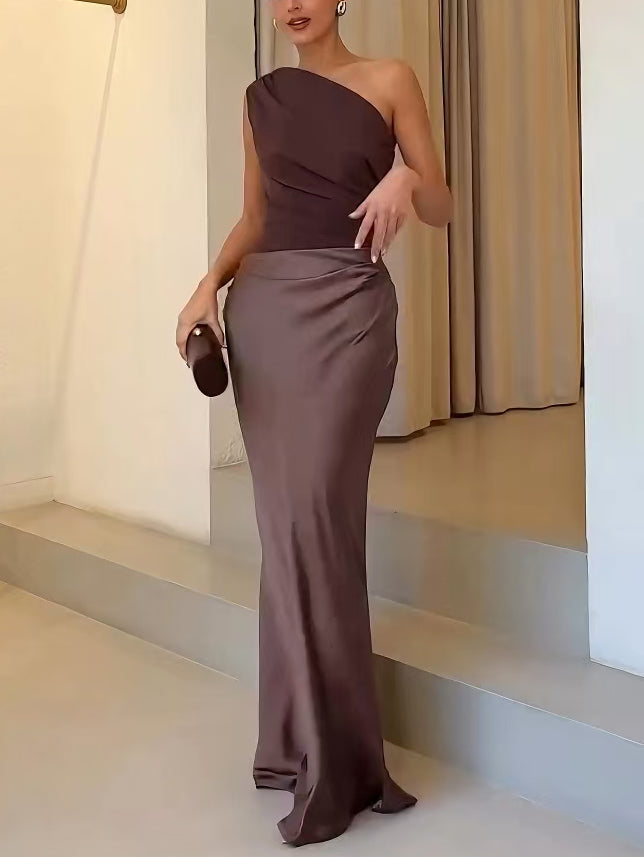 Nysera | Abito Maxi Elegante da Donna Monospalla con Vita Sagomata