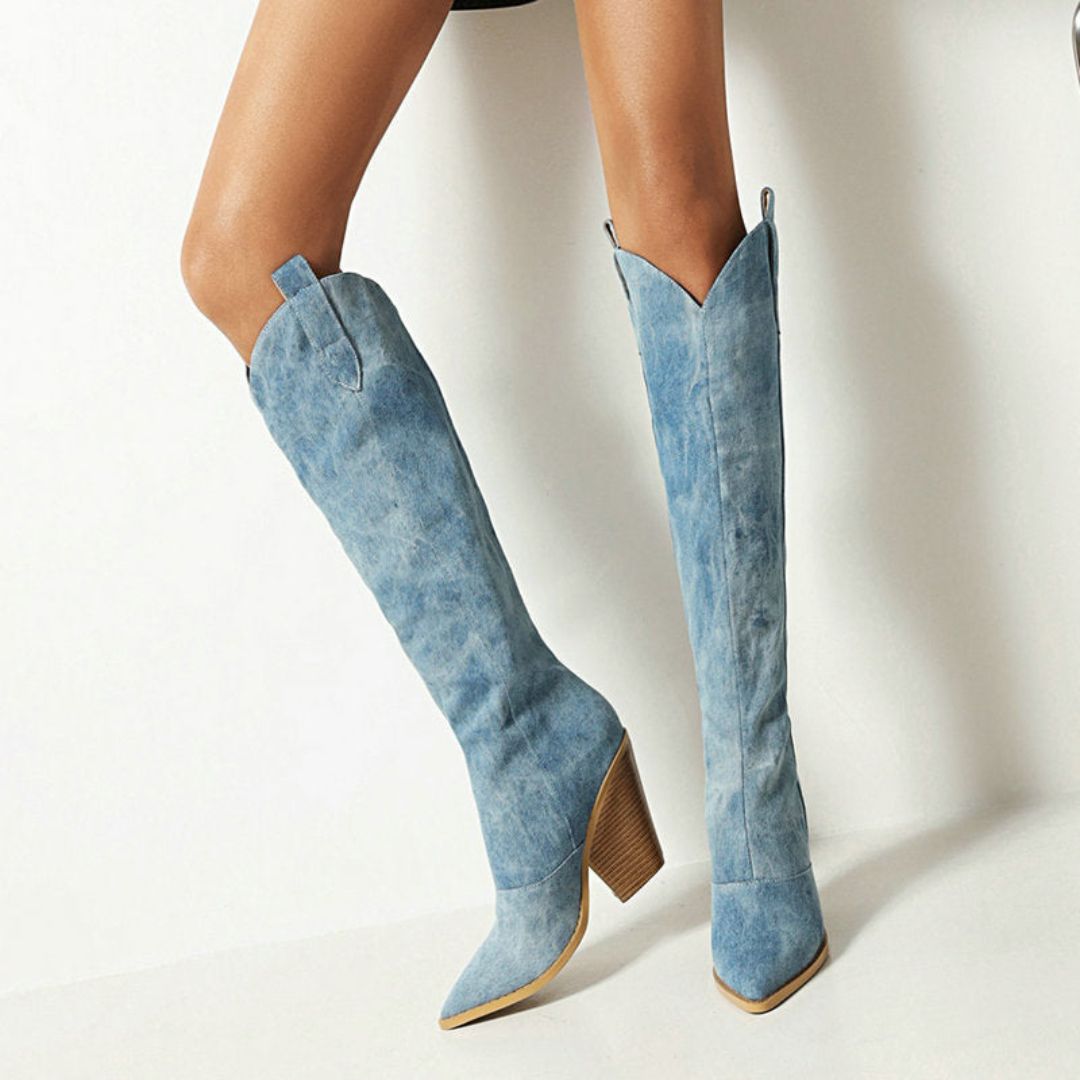Virelune | Stivaletti cowboy in denim da donna con tacco