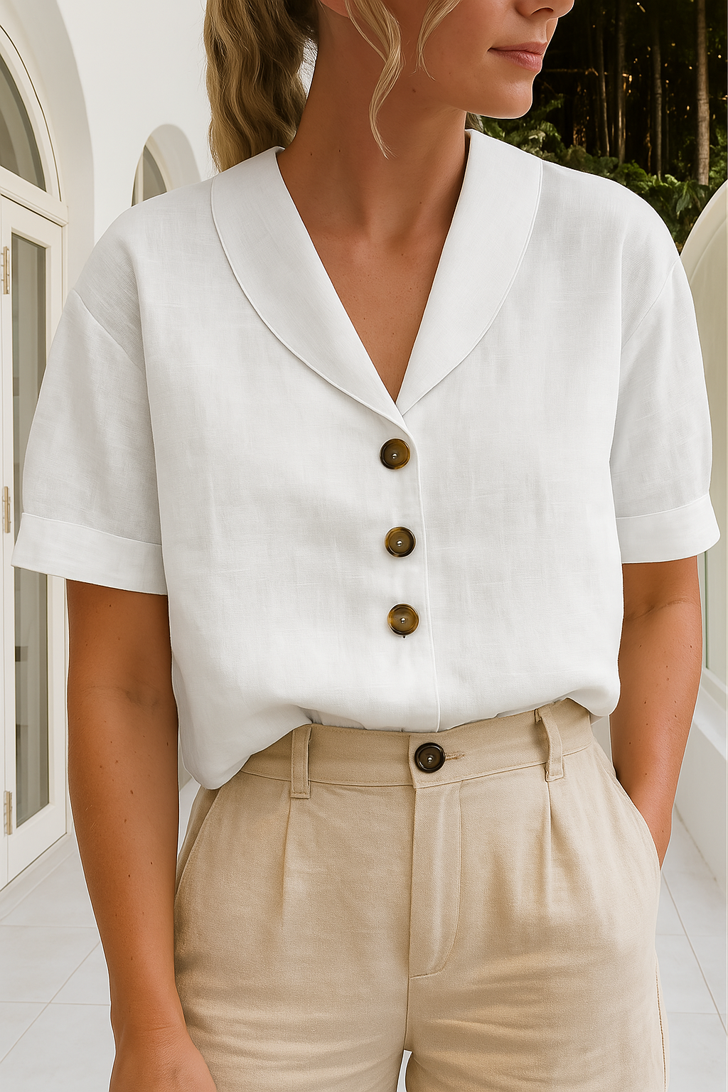Elvoria | Blusa elegante da donna con scollo a V e bottoni casual