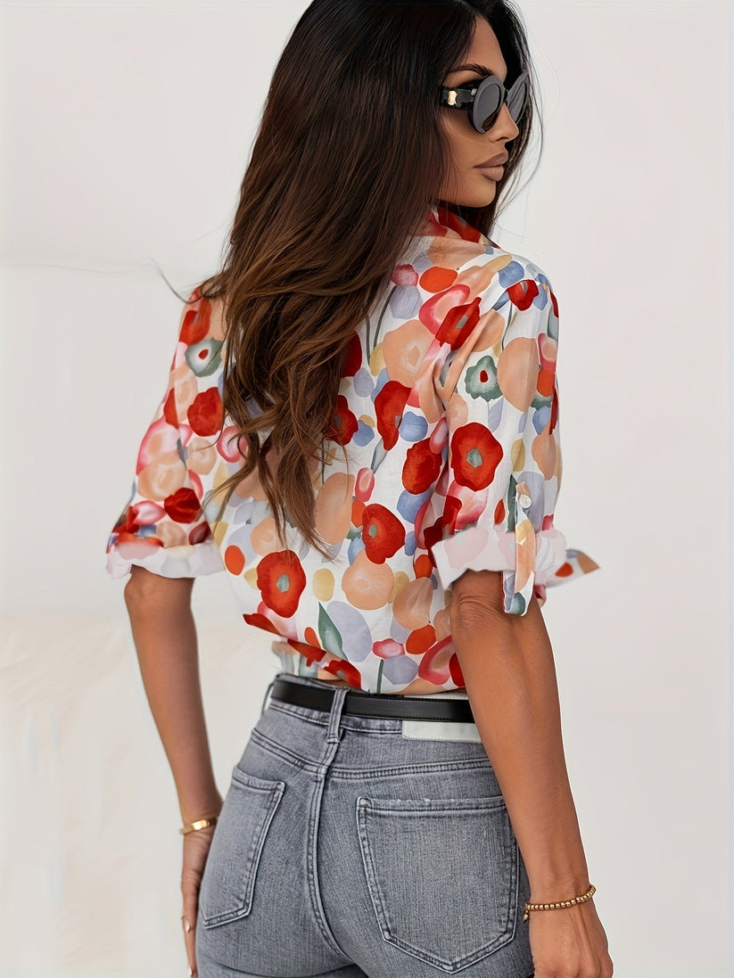 Ravienne | Camicetta Elegante da Donna a Fiori con Maniche Lunghe Casual