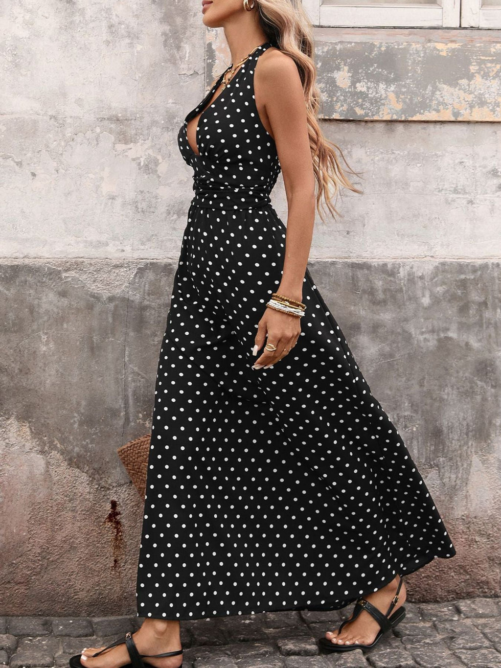 Luvienna | Abito Estivo Maxi Donna a Pois con Laccio al Collo
