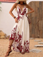 Serelina | Abito Estivo Maxi Donna con Scollo a V e Motivo Floreale Elegante