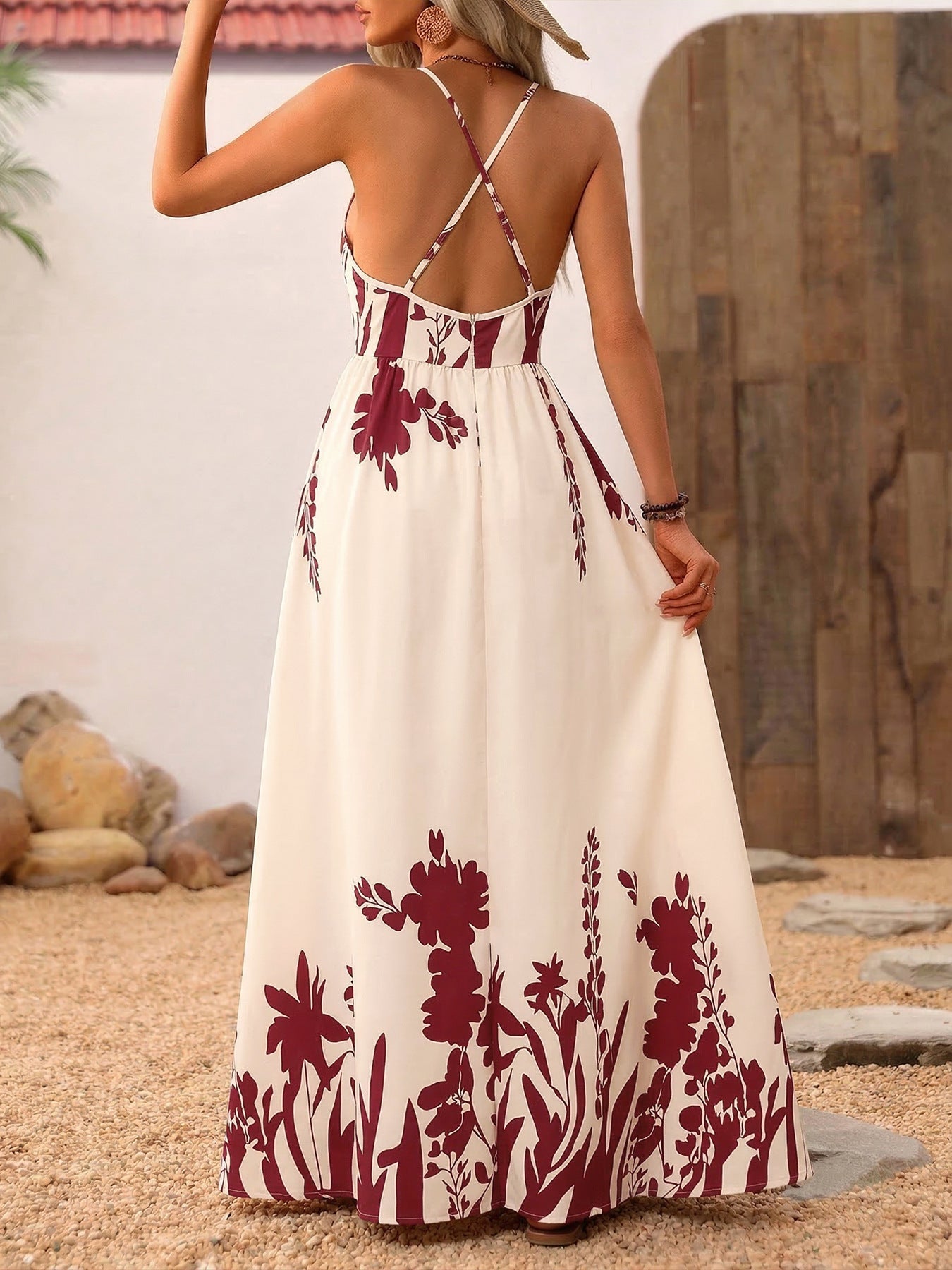 Serelina | Abito Estivo Maxi Donna con Scollo a V e Motivo Floreale Elegante
