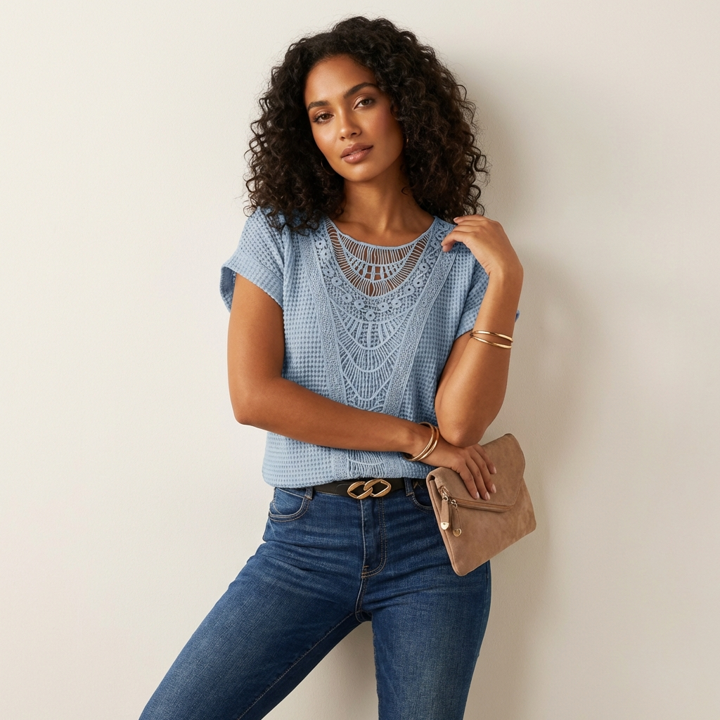 Sophie | Damska Ażurowa Bluzka Casual z Krótkim Rękawem