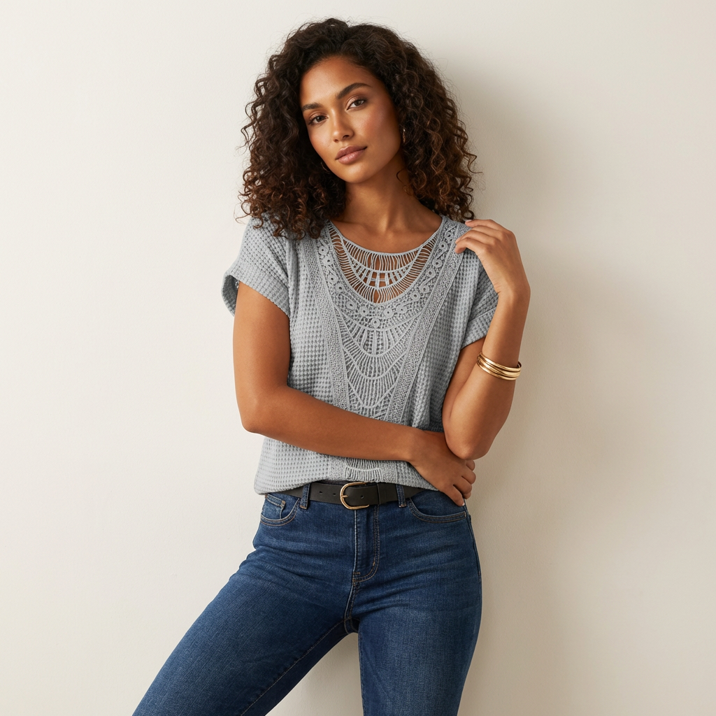 Sophie | Damska Ażurowa Bluzka Casual z Krótkim Rękawem