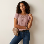 Sophie | Damska Ażurowa Bluzka Casual z Krótkim Rękawem