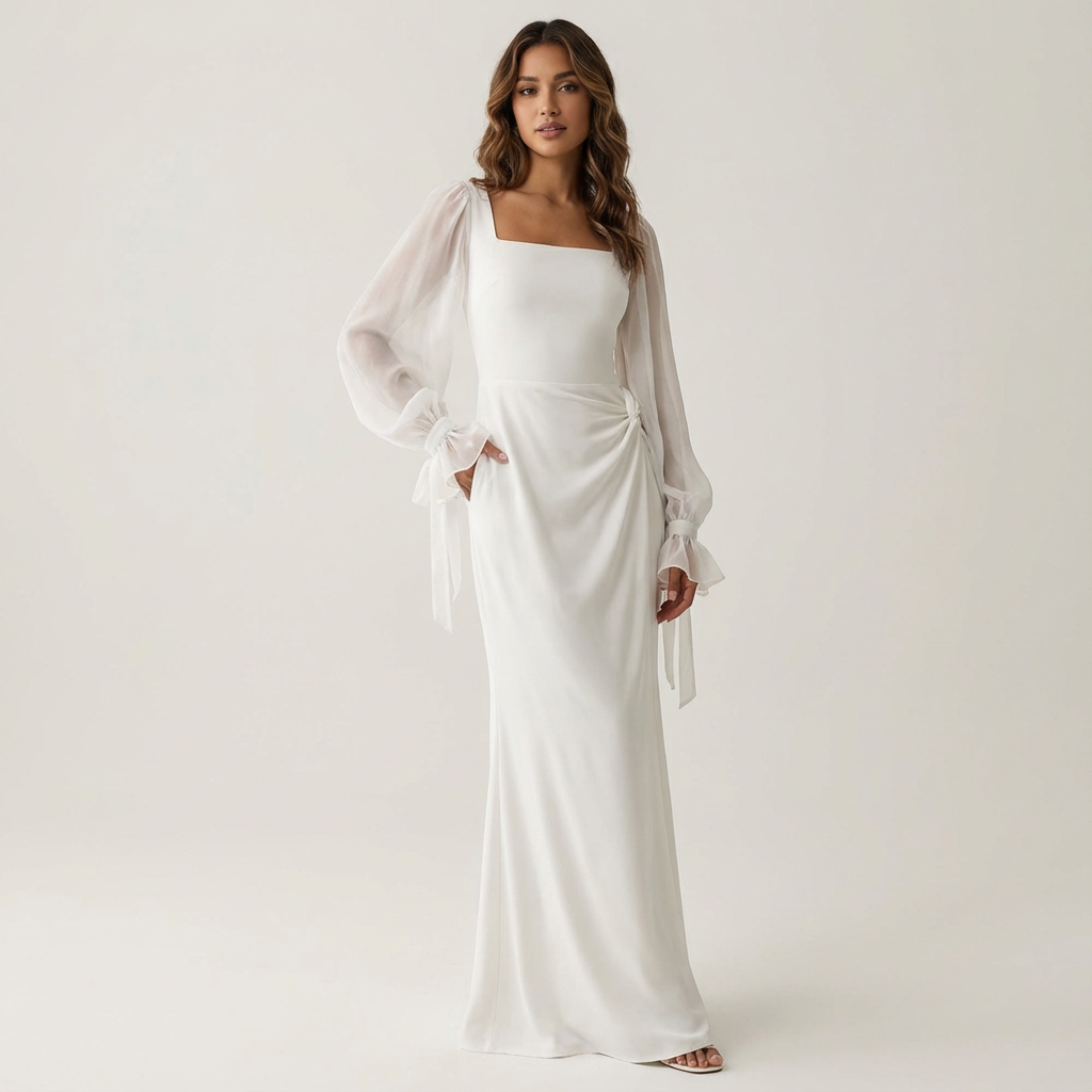 Amélie | Elegant Maxi Dress with Chiffon Sleeves