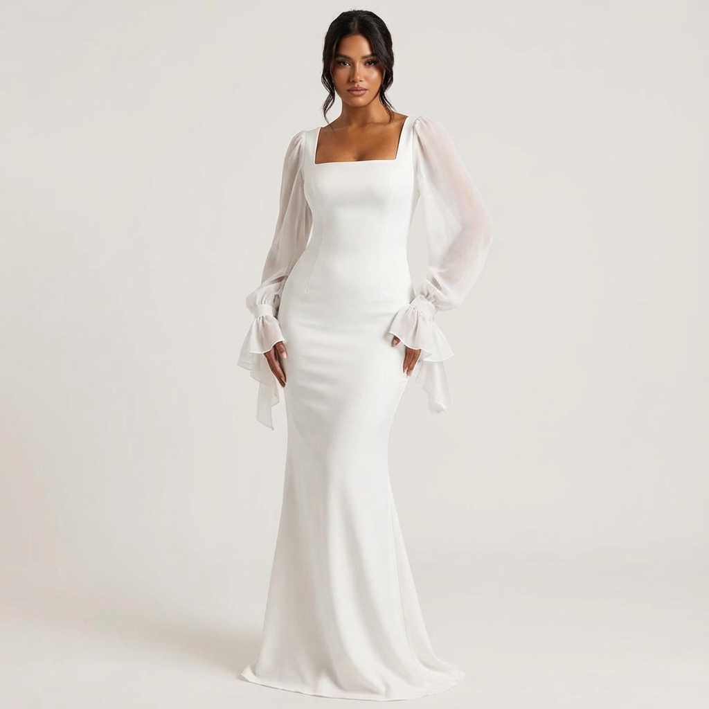 Amélie | Elegant Maxi Dress with Chiffon Sleeves