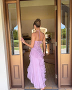 Irma | Abito maxi elegante da donna con volant e pieghe