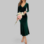 Velmira | Damska Elegancka Sukienka Maxi V-Neck z Długim Rękawem