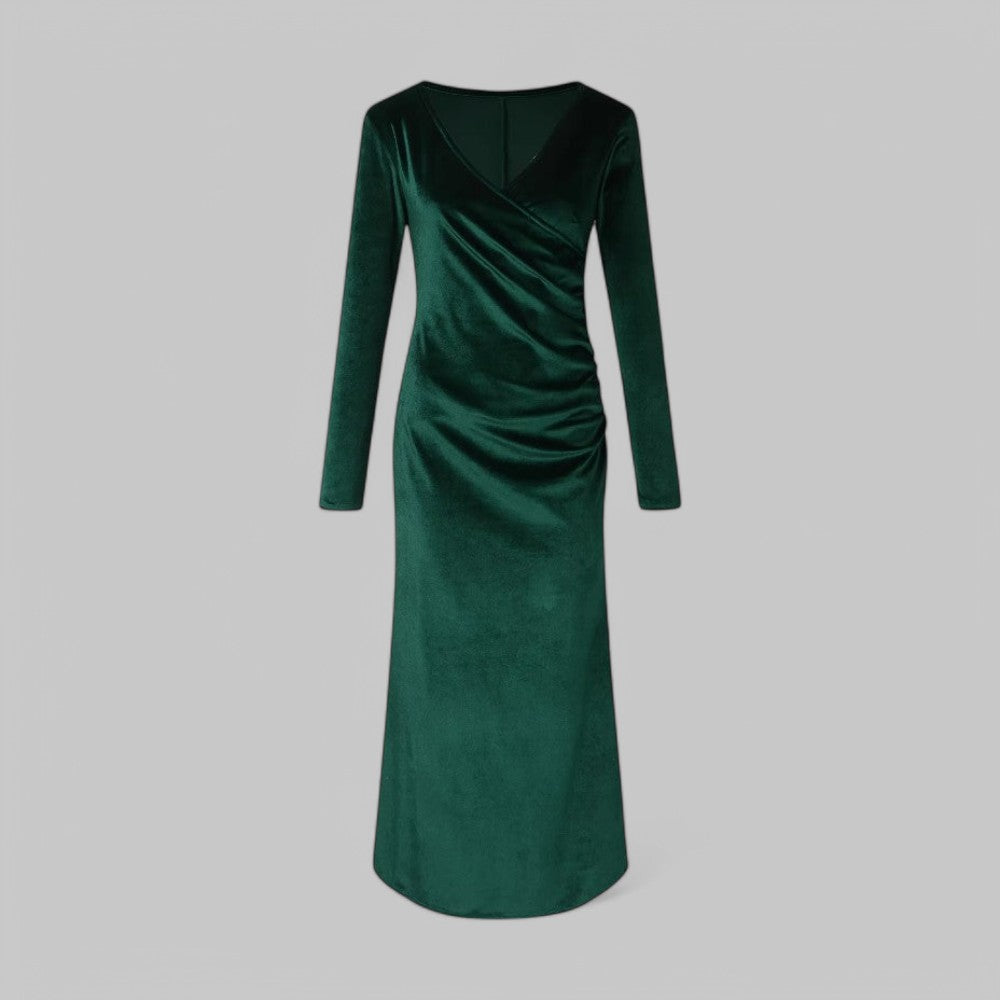 Velmira | Damska Elegancka Sukienka Maxi V-Neck z Długim Rękawem