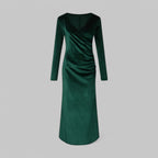 Velmira | Damska Elegancka Sukienka Maxi V-Neck z Długim Rękawem