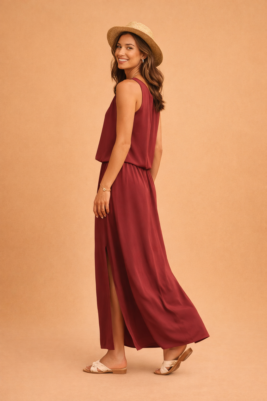 Elarisse | Abito Maxi Donna Senza Maniche con Spacco