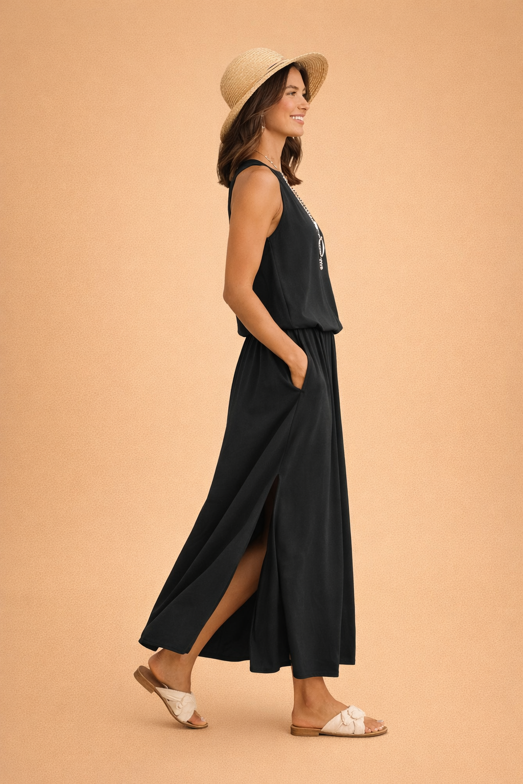 Elarisse | Abito Maxi Donna Senza Maniche con Spacco