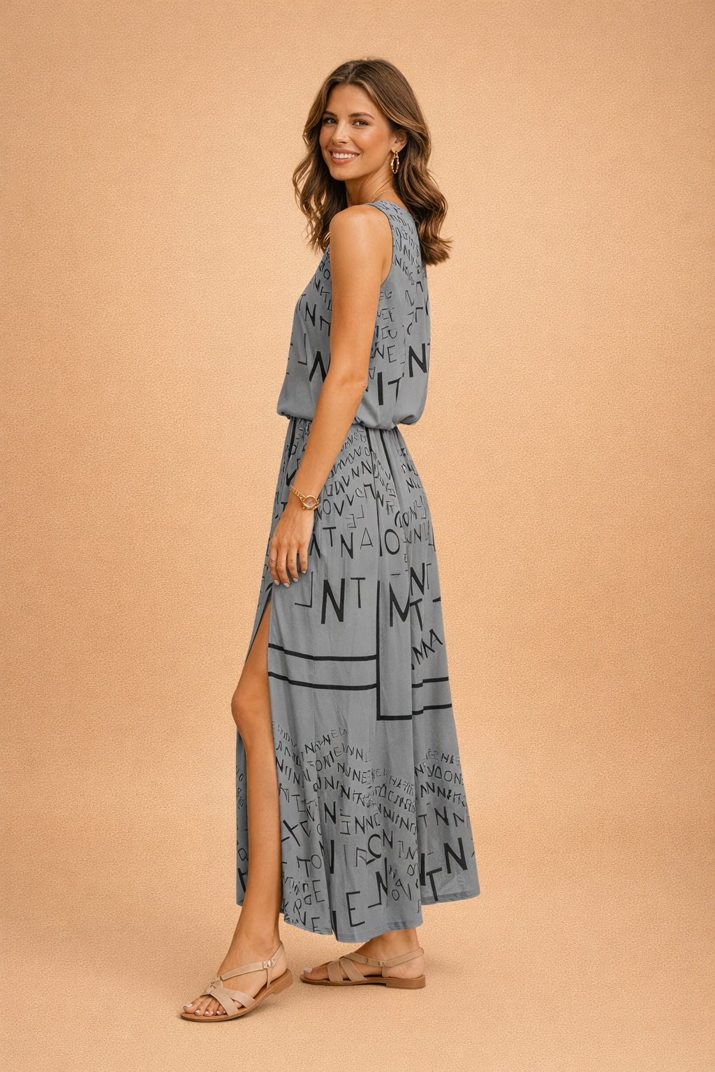 Elarisse | Abito Maxi Donna Senza Maniche con Spacco