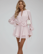 Laurène | Airy Mini Dress with Long Sleeves and Decorative Belt