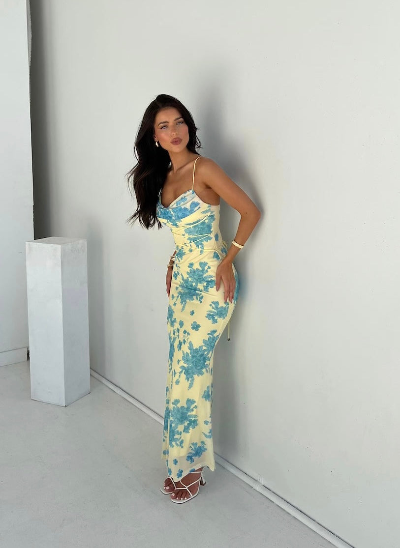 Maravelle | Abito Maxi Elegante da Donna a Fiori con Spalline